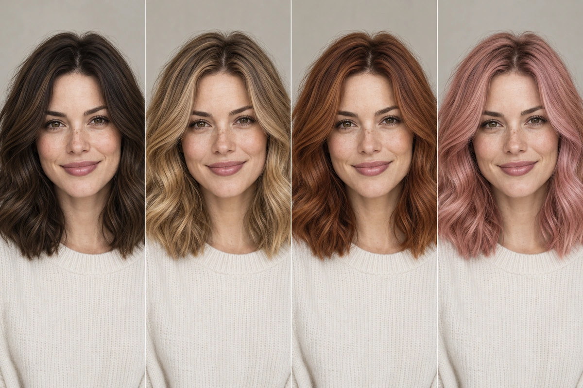 Four hair color options compared on the same person