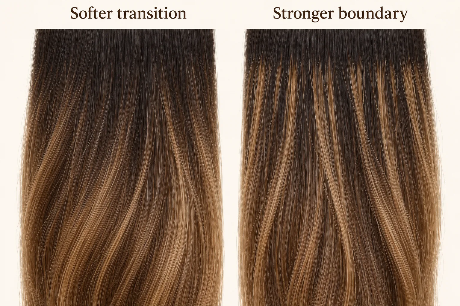 Conceptual enlarged root areas comparing a diffuse transition with a stronger light-dark boundary