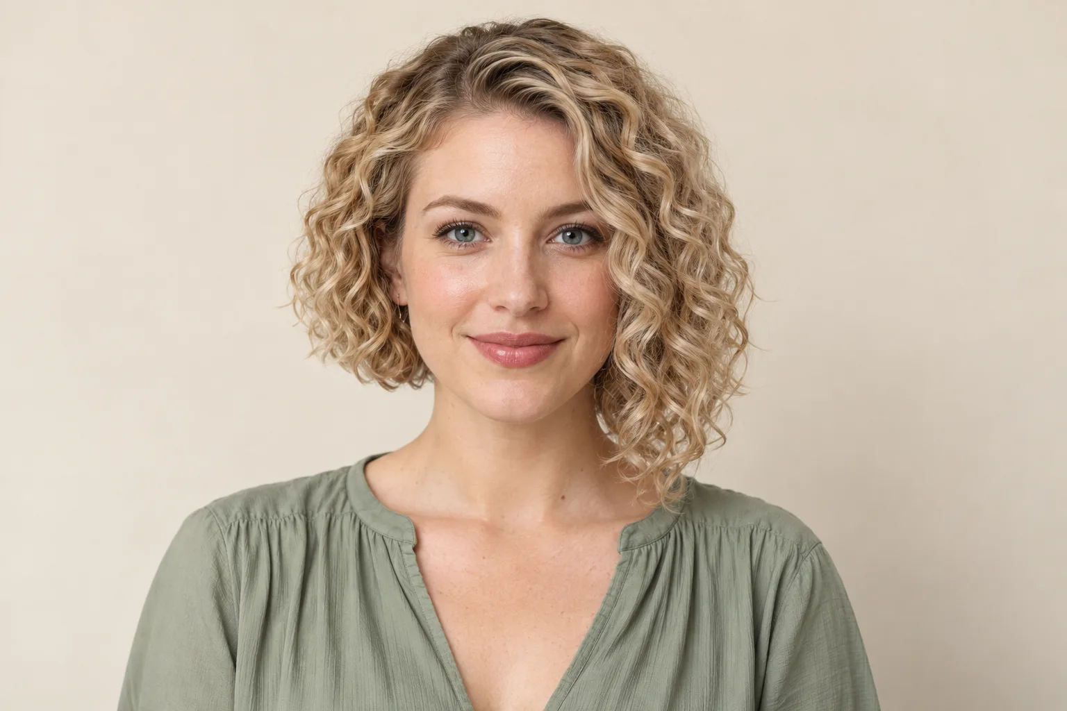 Asymmetric curly bob with visibly different dry endpoints on each side