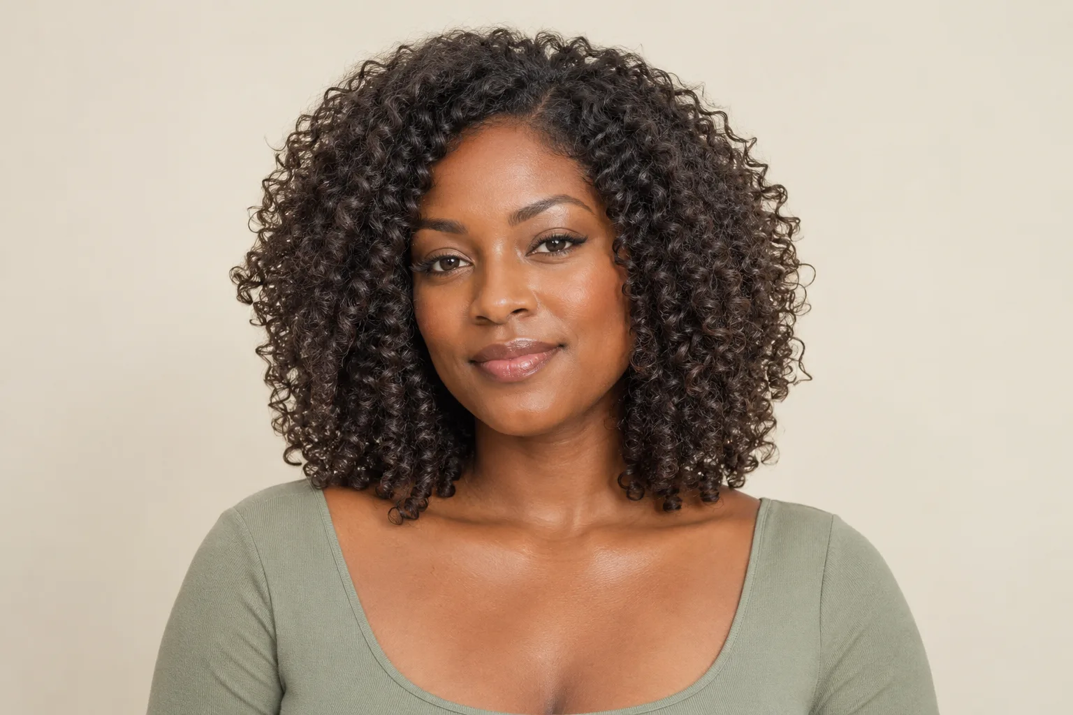 Tighter corkscrew curls reaching a collarbone-length bob outline