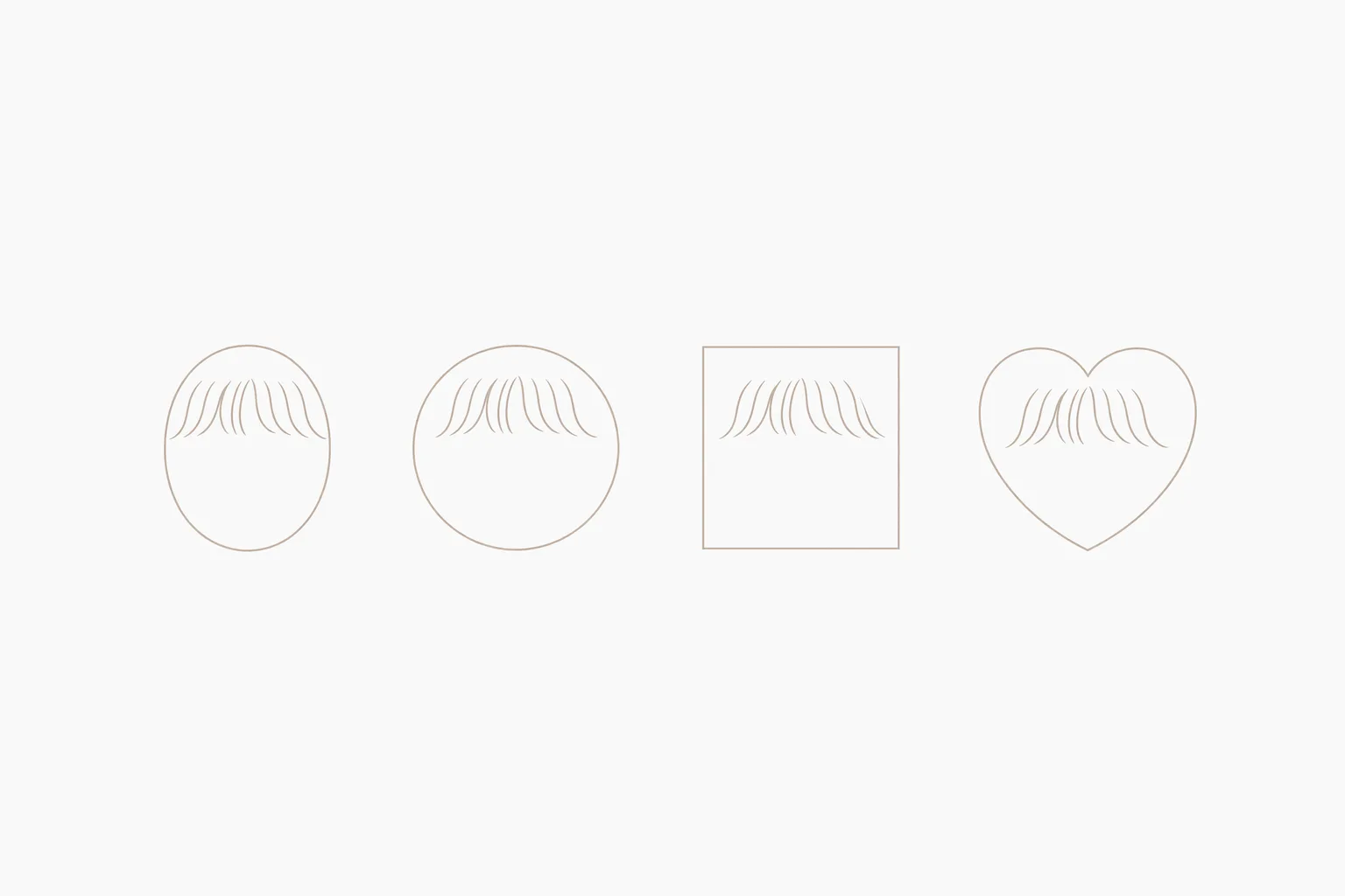 Clean minimal illustration of four face outlines each drawn with a soft parted fringe