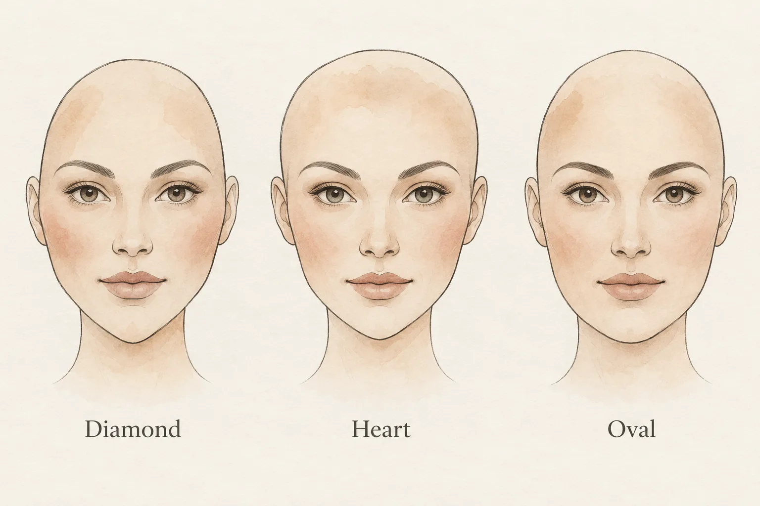 Conceptual diamond, heart and oval outlines showing different forehead, cheek and jaw proportions
