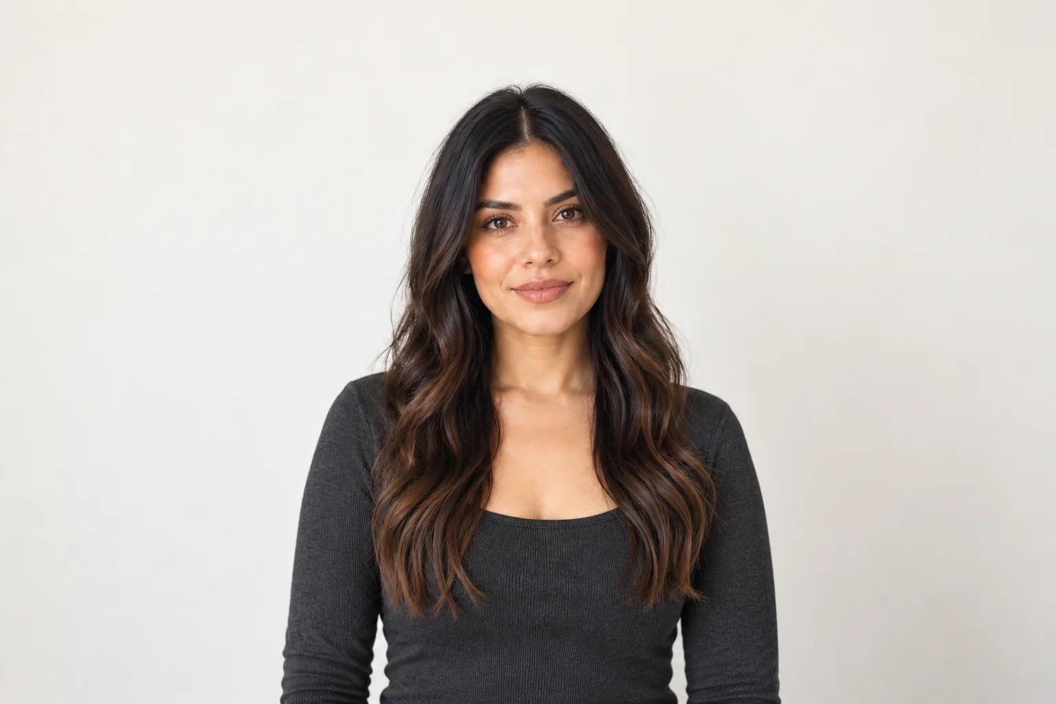 Generated long hair with the shortest face-framing pieces at the jaw and complete chest-length ends