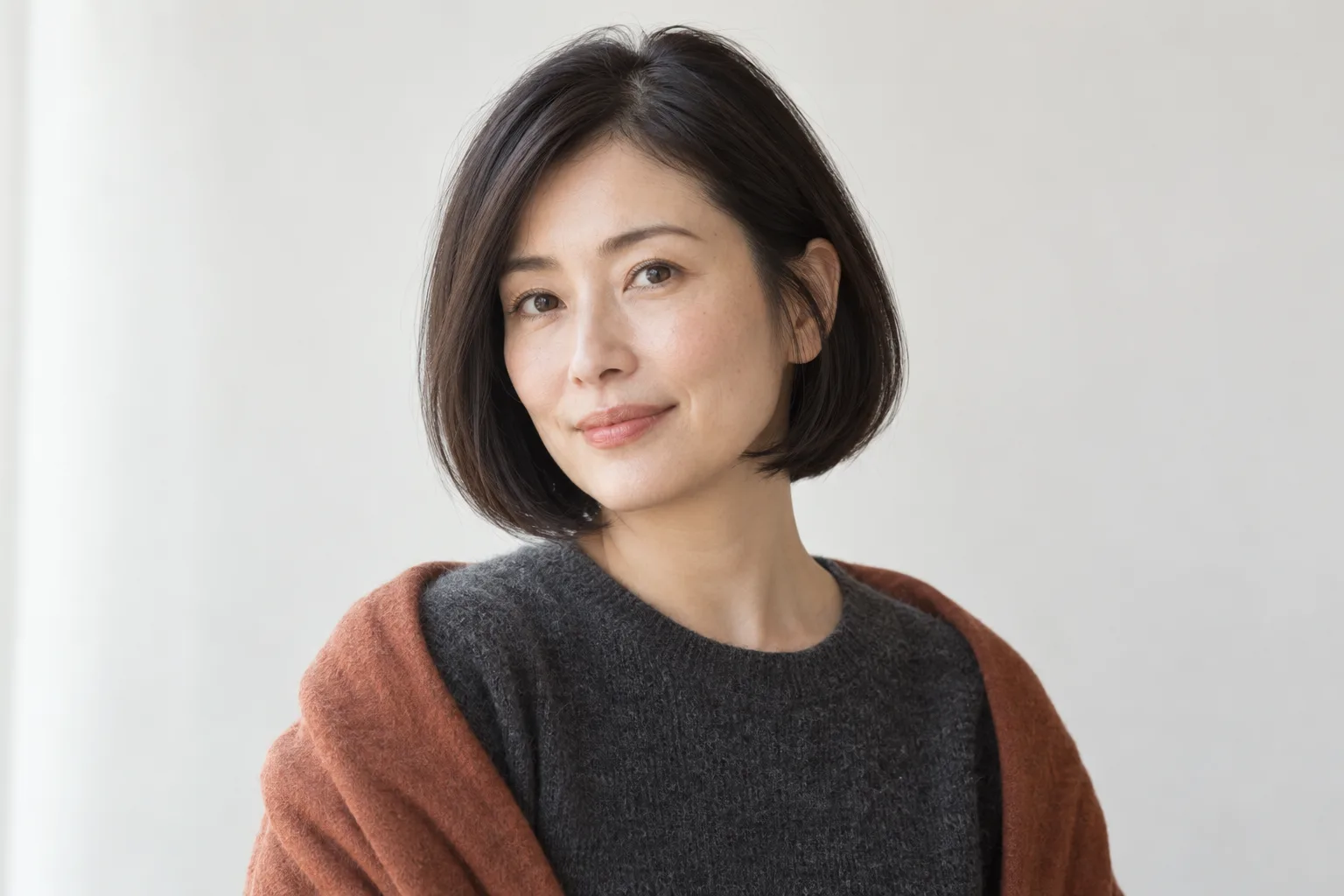 Generated chin-length bob with a softly curved perimeter and visible chin endpoint