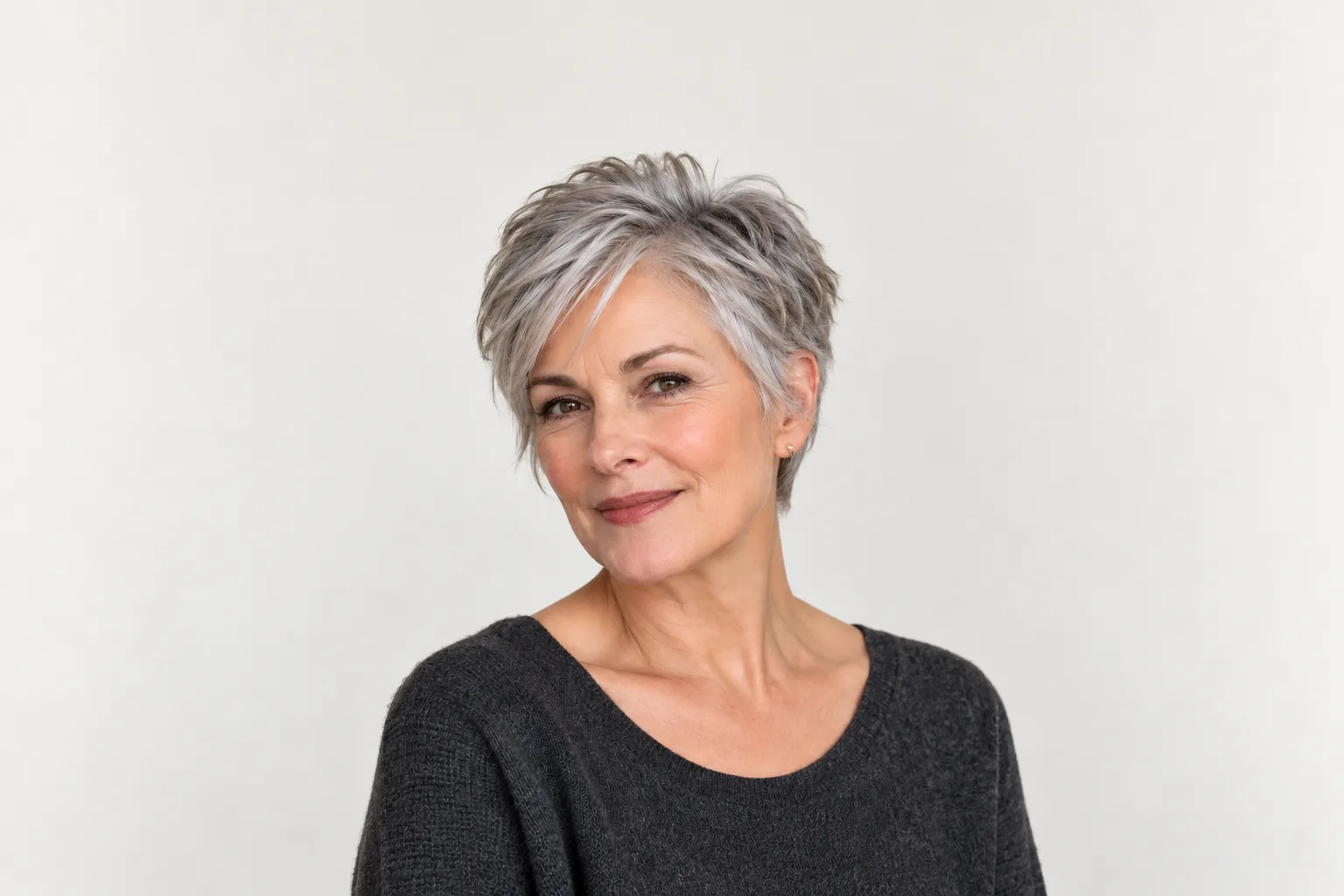 Generated silver pixie with soft temple pieces and a gently tapered nape