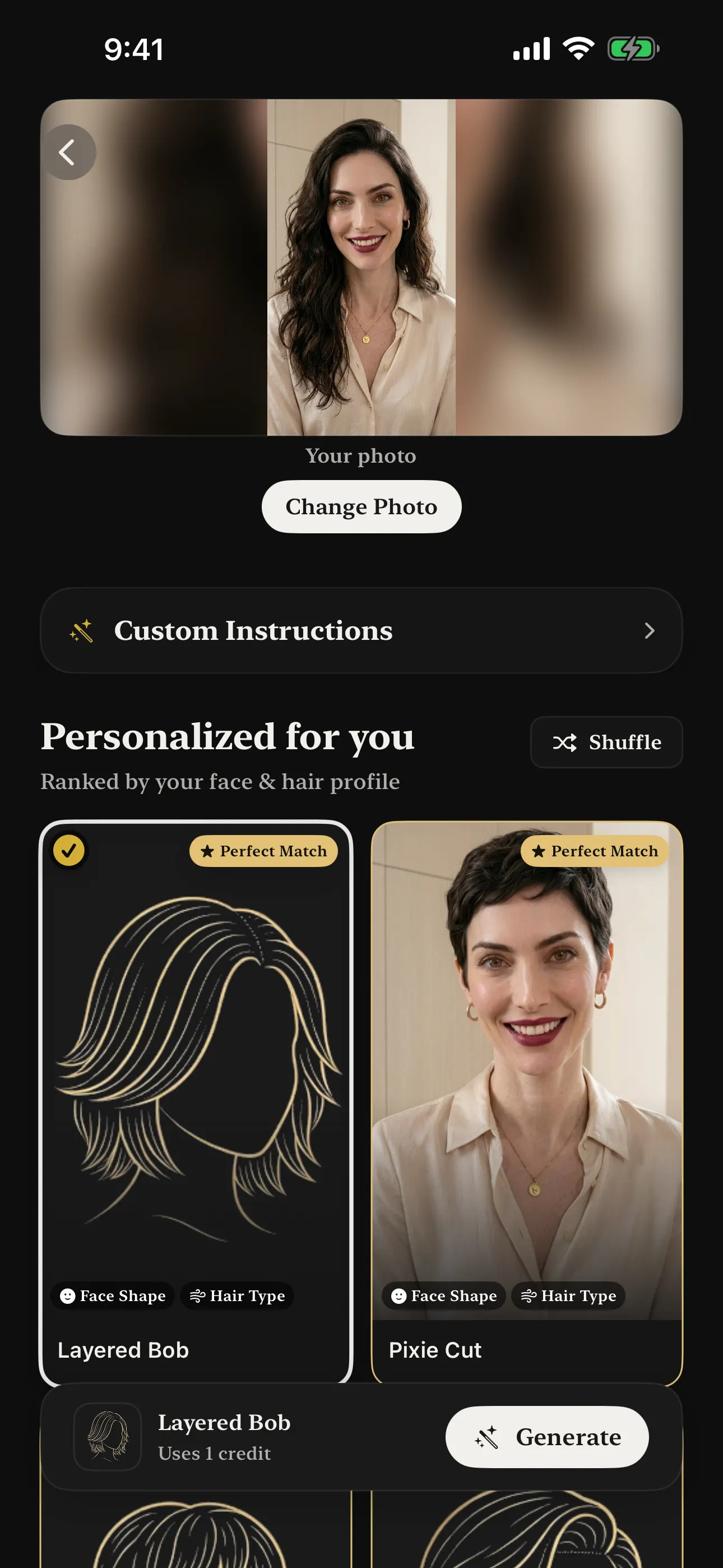 Naee hairstyle suggestions personalized to a face and hair profile