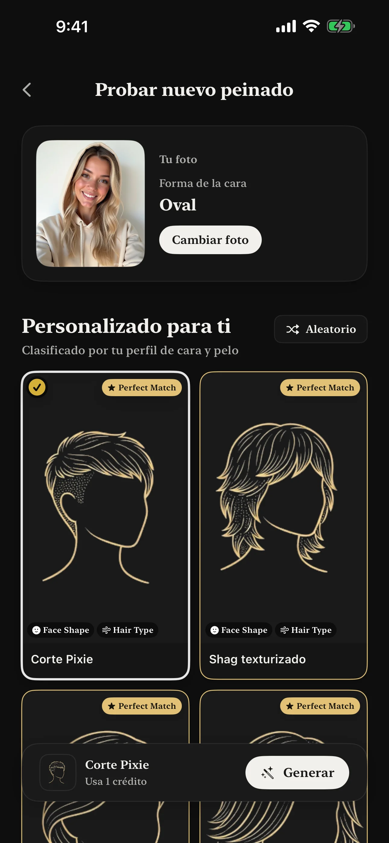 Prueba de peinados con IA mostrando sugerencias personalizadas basadas en análisis de forma facial